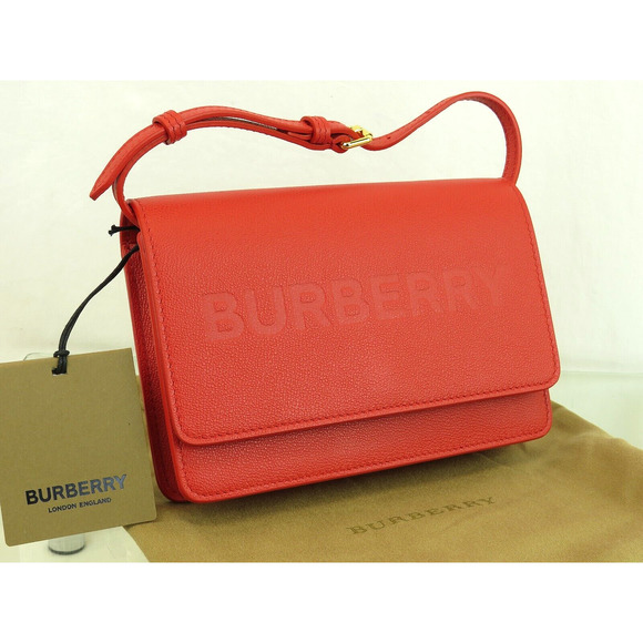 $1090 BURBERRY HAMPSHIRE RED LOGO LEATHER FLAP CROSSBODY CLUTCH BAG ITALY - Picture 11 of 15